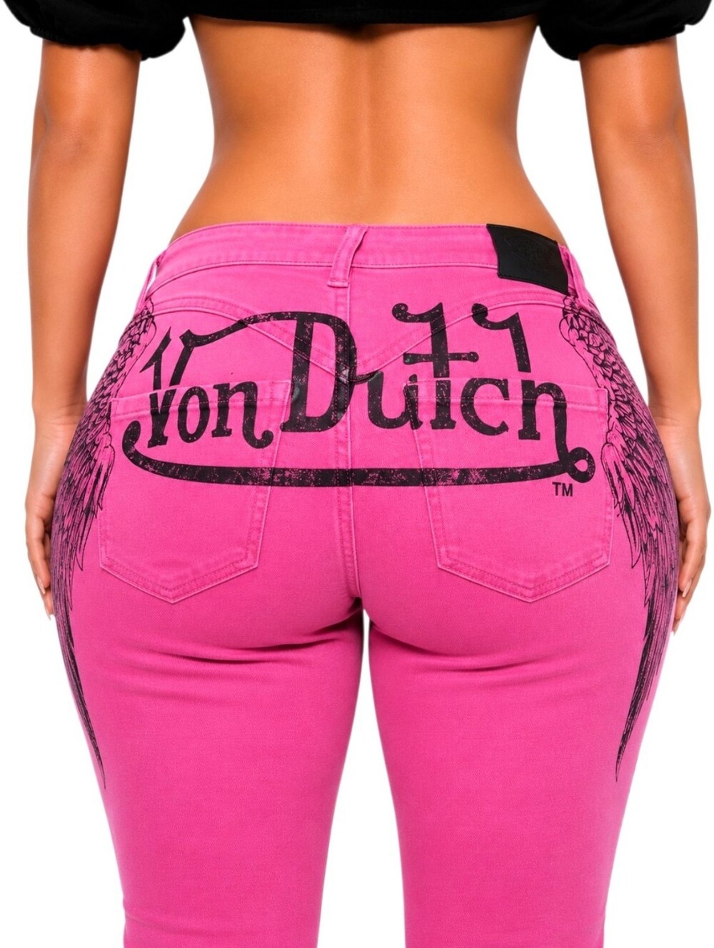 VON DUTCH Tattoo Wings Bootcut Jeans Size 9 Graphic Denim Y2K Flare NWT PINK